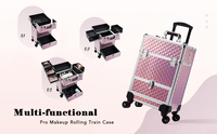 Roulant Maquillage Train Cas Grand Stockage Cosmétique Chariot Tiroir Coulissant Maquillage Voyage Cas avec Clé