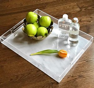 LUXE đá cẩm thạch thiết kế <span class=keywords><strong>lucite</strong></span> khay lớn 18 "x 14" Acrylic đá cẩm thạch phục vụ khay với Hai khe cắm tay để phục vụ dễ dàng - Product Image 1