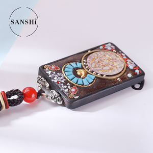 Barang Baru <span class=keywords><strong>Tibet</strong></span> Nepal Thangka Perhiasan Batu Liontin Kayu Buddha Jambhala Kuning - Product Image 4