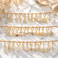 Boucles d'oreilles créoles en zircon plaqué or 18 carats, pendantes CZ, en forme de cœur, papillon, étoile, lune, pour femme