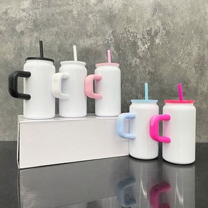 Vaso Térmico de Acero Inoxidable con Aislamiento al Vacío para Sublimación, Blanco, 16oz, con Asa de Colores, desde Almacén de EE. UU. - Product Image 2