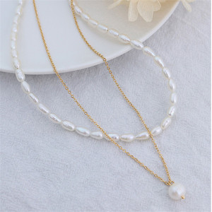 SP Natural Beads Jewelry 18K Gold Plated Stainless Steel Made Double Layered <strong>Freshwater</strong> <strong>Pearl</strong> Chain <strong>Necklace</strong> - Product Image 4