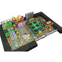 Projet de parc d'aventure intérieur commercial pour enfants : aire de jeux souple, centre de trampolines, thème jungle, espace pour tout-petits, zone de fête