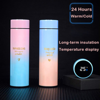 Botol Termos Digital Pintar 500 ml, Flask Vakum dengan Layar LED Penunjuk Suhu, Stainless Steel, Botol Air Pintar
