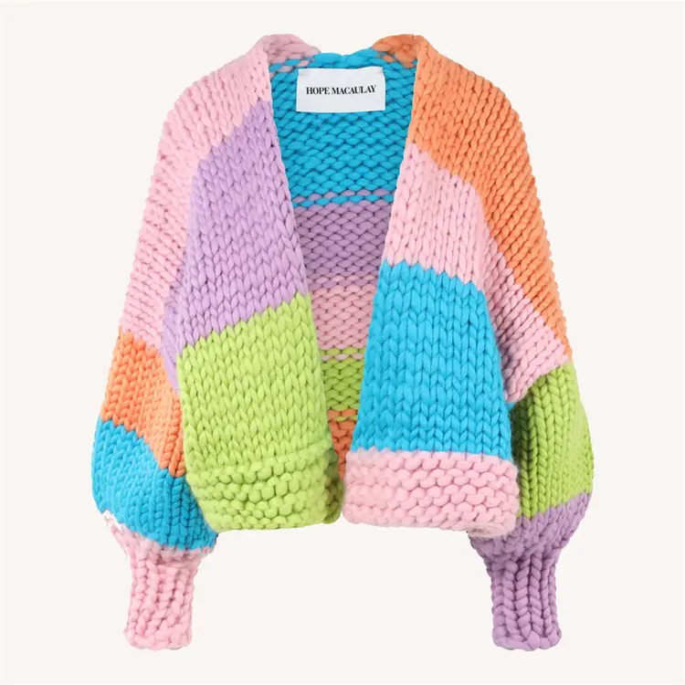 Gilet tricoté à la main en laine mérinos pour femme, gilet surdimensionné super épais, à la mode, hiver