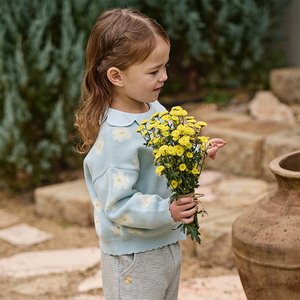 DB1260356 DAVE BELLA Cappotto in Cotone per Bambine, Cardigan Primaverile Blu Pastello, Maglione Lavorato a <span class=keywords><strong>Maglia</strong></span> - Product Image 3