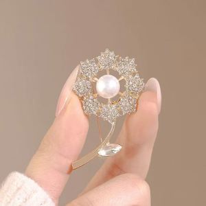Broche de Perlas de Cristal con Diseño de Diente de León para Mujer, Broches de Diente de León con Circonita Blanca Brillante y Pedrería para Mujer, Broches para Solapa - Product Image 4