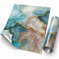 Papier peint auto-adhésif en marbre bleu turquoise et or blush de 1 mm, feuilles IXPE de 1,2 x 3 m pour les murs décoratifs des chambres d'hôtel