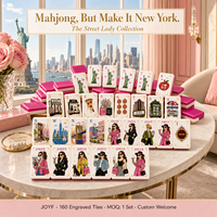 Nouvel ensemble de Mahjong américain New York Street Lady 2026, 160 tuiles gravées et colorées avec des dos rose vif, coffret cadeau de luxe