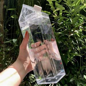 17Oz 500Ml 34Oz 1000Ml <b>Milk</b> Carton Double Wall Clear Acrylic Plastic Personalized Water Bottle Leakproof Square <b>Milk</b> <b>Box</b> - Product Image 3