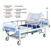 Lit d'hôpital manuel multifonctionnel avec toilettes, lit de soins à domicile avec table à manger et poteau porte-perfusion pour personnes âgées et handicapées