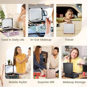 Trousse de Maquillage de Voyage avec Support pour Pinceaux, Miroir LED Magnétique, <span class=keywords><strong>Valise</strong></span> Cosmétique avec Serrure à Clé - Product Image 6