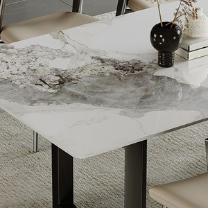 Ensemble de table à manger rectangulaire réglable avec plateau en marbre, cadre en métal élégant, design moderne pour appartement, usage domestique, 6 places - Product Image 6