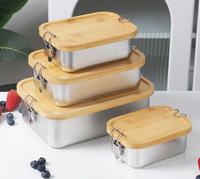Produits écologiques Boîte à lunch en acier inoxydable avec couvercle en bois Conteneurs à lunch en métal japonais Snack Food pour enfants et adultes à l'école