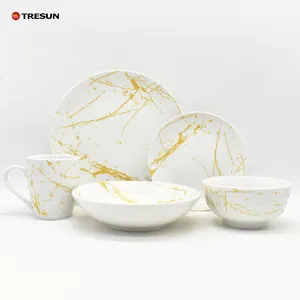 2023 kitchen home dinning dinner set stoneware nordic marble design white color galzed ceramic breakfast set with mug