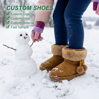 Bottes de neige en daim camel personnalisées pour filles, bottes à la mode pour enfants avec décoration de boules roses