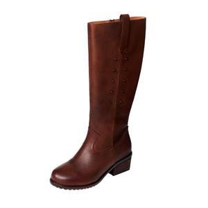 Nouvelles Bottes d'Hiver et d'Automne Style Britannique en Cuir de Vachette à Talon Chaton, Bottes Hautes de Chevalier à Talon Carré et Cloutées avec Fermeture Éclair Latérale pour Femme - Product Image 5