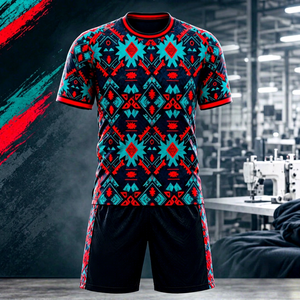 Ensemble de maillots de baseball unisexes personnalisés sublimés 100% polyester, noir, rouge, turquoise, motif géométrique aztèque, manches courtes, uniforme - Product Image 1