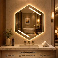 Miroir de salle de bain de luxe à LED avec cadre en aluminium et éclairage tactile intelligent mural irrégulier pour salle de bain et meuble-lavabo