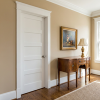 Porte intérieure de style Shaker moderne à 5 panneaux, en bois massif apprêté blanc, pré-montée pour chambre à coucher, maison et décoration