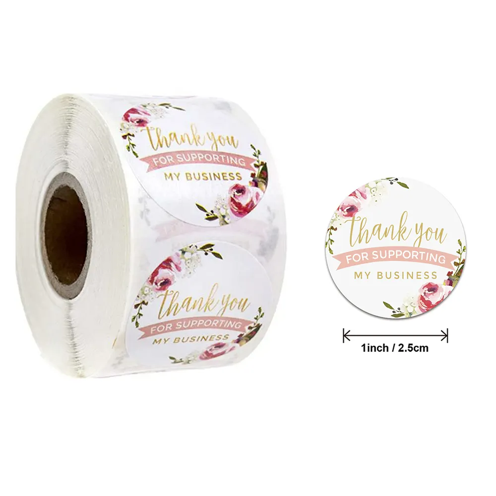 Etiqueta Adhesiva blanca con flores personalizadas, pegatina de agradecimiento Floral, para ropa, envío