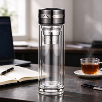 Tasse à thé en verre borosilicate à double paroi pour bureau, avec infuseur 304, bouteille d'eau transparente portable pour voiture