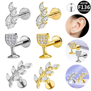 <b>Titanium</b> Plated Tree Branch Zircon <b>Stud</b> Earrings G23 Unisex Fashion Piercing Jewelry ASTM F136 <b>Titanium</b> - Product Image 1