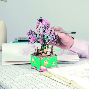 Robotime RolifeDIYモデルAM409オルゴール桜の木ミニチュアおもちゃ3D木製パズル