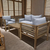 Table à manger d'extérieur moderne avec dessus en béton Ensemble de mobilier d'extérieur en teck Banc en bois Ensemble table et chaises de jardin