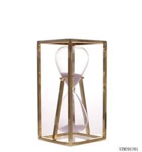 Nautical Brass Hourglass Sand Clock with Pink Colored Sand Golden Metal Frame Sand Timer Decoration