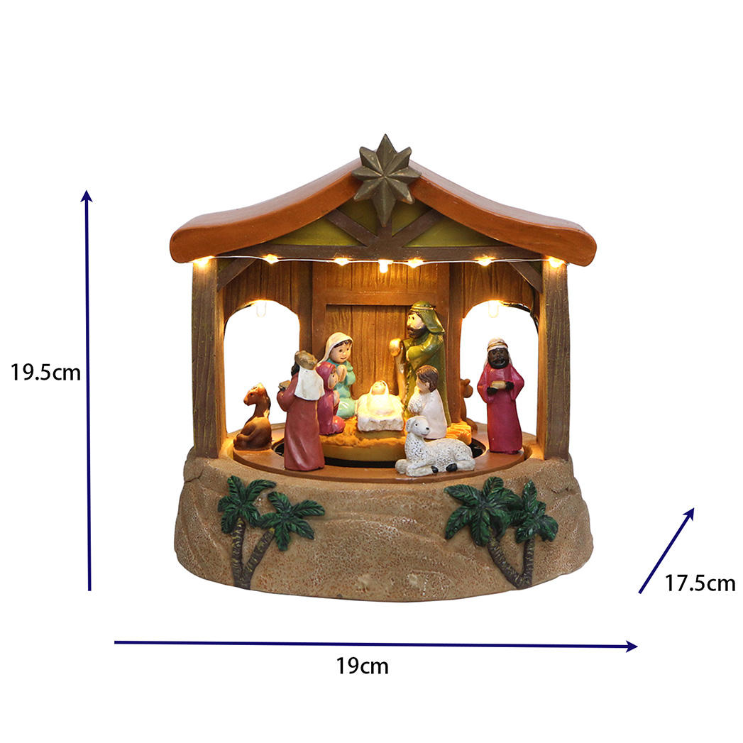 Crèche de Noël avec lumière LED et figurines animées