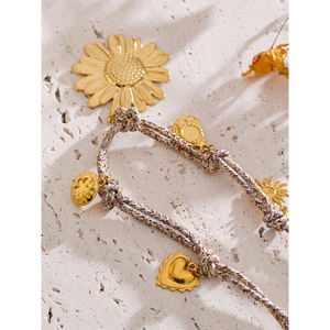 JINYOU 5489 Nuevo Collar con Colgante de Girasol de Metal, Collar con Colgante de Cuerda Hecho a Mano de Acero Inoxidable PVD para Mujer - Product Image 4