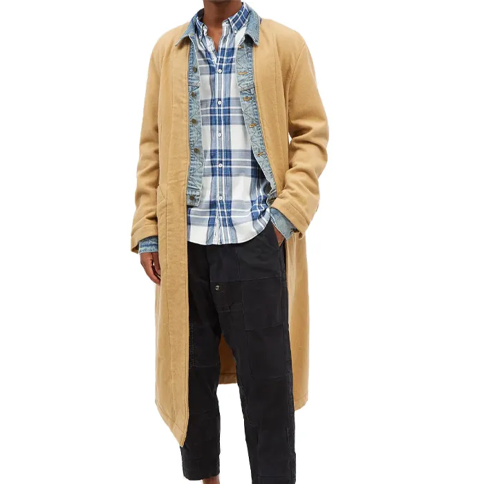 Manteau en laine brossée, coupe longue pour hommes, molletonnée, personnalisé, en denim, boutonnage simple, hiver