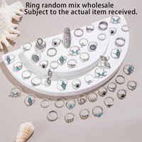 Bagues élégantes unisexes en alliage de style bohème, incrustées de turquoise, motif floral, électroplaquées, pour fêtes, mariages, usage quotidien, vente en gros en stock