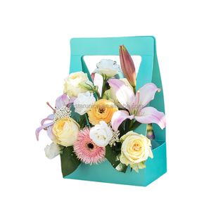 Logotipo personalizado Proveedores de fábrica Día de San Valentín Flores Ramo Regalos Cajas de papel con asa Patrón de impresión Flor Caja de cartón - Product Image 3