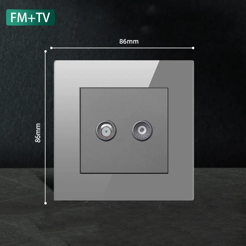 Hotel/Familie Type 86 Gehard Glas Materiaal Paneel Enkele Elektrische Fm + Tv Satelliet Wandcontactdoos