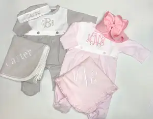 Nouvel arrivage de barboteuse pour bébé unisexe personnalisée en coton à rayures minuscules pour bébé Coming Home Outfit Sleeper