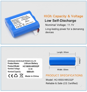 Литиевая цилиндрическая батарея 11.1В 3000мАч/3200мАч/3500мАч/5200мАч/6000мАч/18650 высокой емкости для электроинструментов и светодиодных фонарей - Product Image 1