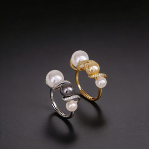 WENCHI 1712DIY - Anillo de Plata de Ley S925 con Cuentas de Perlas de 11-12 mm, Soporte para Joyas Negro, Tecnología de Incrustación de Garras, Modelo 11802 - Product Image 2