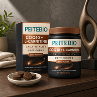 PEITEBIO CoQ10 L-Carnitine – Complément Quotidien Vitalité – Gommes à Mâcher Énergisantes Saveur Bœuf – Soutien Énergétique Cellulaire et Style de Vie Actif – 90 unités