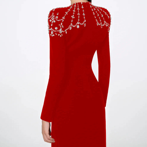 <span class=keywords><strong>Vestiti</strong></span> di moda donna di lusso abiti di fascia alta strass lunghi aderenti fasciatura <span class=keywords><strong>elegante</strong></span> rosso galante abiti da sera per le donne - Product Image 2
