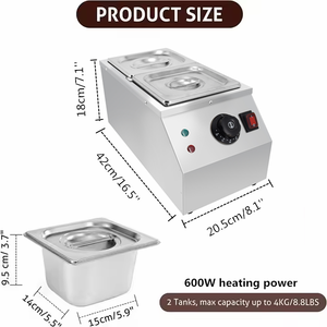 <span class=keywords><strong>Machine</strong></span> à <span class=keywords><strong>chocolat</strong></span> chaud électrique 600W en acier inoxydable à 2 cuves pour la température et la fusion des chocolats - Product Image 6