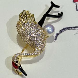 Broche Flamant Rose Tridimensionnelle de Luxe Européenne et Américaine, Zircone de Haute Qualité, Plaqué Cuivre, Fleur de Poitrine, Broches à la Mode - Product Image 3