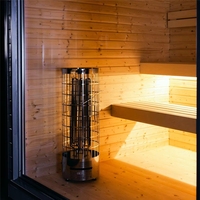 Sauna |   Cabane de luxe moderne minimaliste panoramique en bois gris avec cadre noir pour l'extérieur