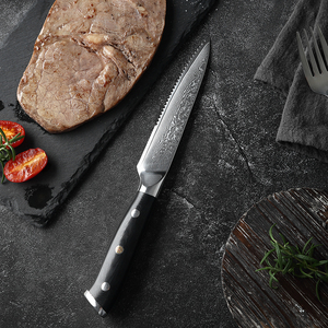Couteau à steak en acier Damas de haute qualité avec manche en G10 noir, couteau de cuisine professionnel à lame dentelée pour la <span class=keywords><strong>viande</strong></span>, le barbecue et l'utilisation en restaurant - Product Image 5