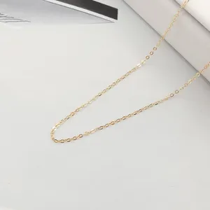 Collar de cadena de oro sólido para mujer, cadena de Cable plana delgada de 9K 14K 18K, cadena pequeña de oro Real, joyería