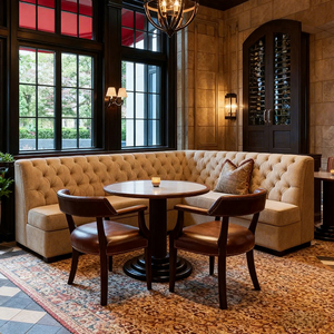 Ensemble de <span class=keywords><strong>table</strong></span> et de chaises rondes modernes en marbre, bois et cuir pour hôtel, restaurant, canapé, banquette, mobilier pour café, salon de thé - Product Image 1