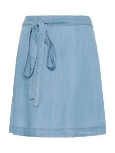 Minifalda formal de mezclilla tejida de cintura natural, color azul claro, con cinturón, estilo casual. - Product Image 5