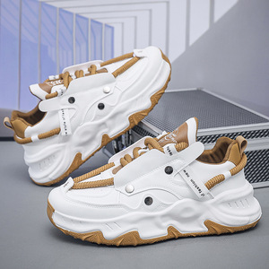 Zapatillas deportivas de plataforma para hombre, con diseño de parches a la moda, con cordones, informales, antideslizantes, con suela gruesa, estilo Dad Shoes para uso diario. - Product Image 3