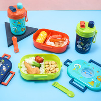Lot de boîtes à bento et gourdes isothermes pour enfants, motif dessin animé, avec 2 compartiments, compatibles micro-ondes, vente en gros